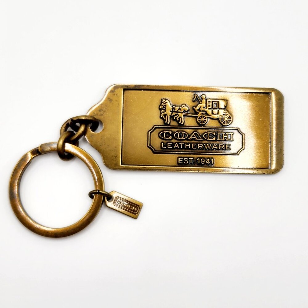 Coach Horse Carriage Hangtag Gold Brass Key Fob, 65th Anniversary
